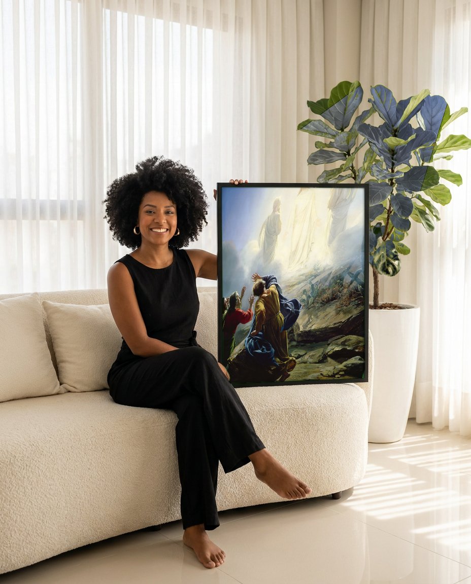 Quadro Decorativo A Transfiguração - Carl Bloch com modelo em ambiente