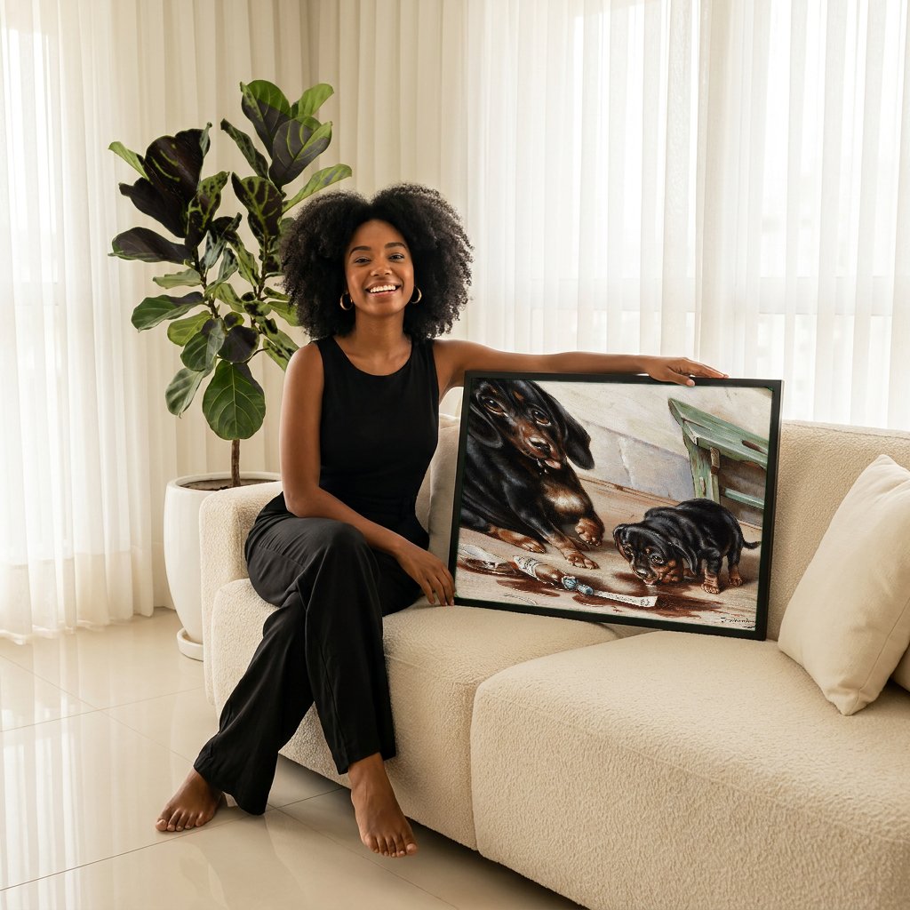 Quadro Decorativo Cenas de Filhotes - Carl Reichert com modelo em ambiente