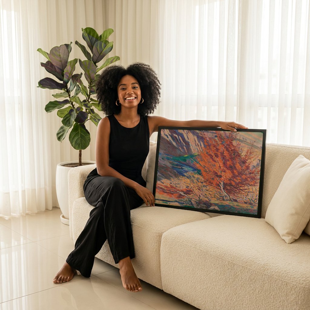 Quadro Decorativo Paisagem de Outono - Armand Guillaumin com modelo em ambiente