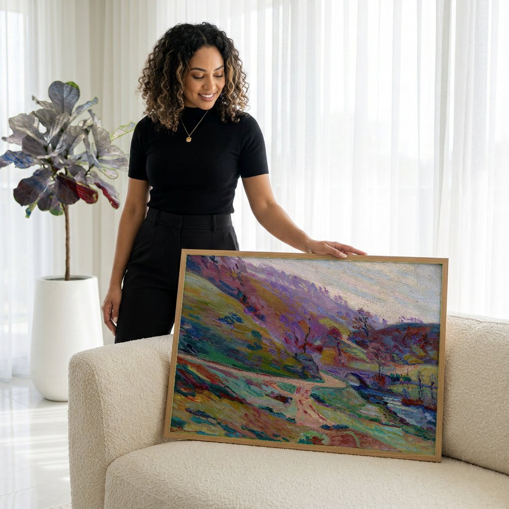 Quadro Decorativo Paisagem com Ponte - Armand Guillaumin com modelo em ambiente