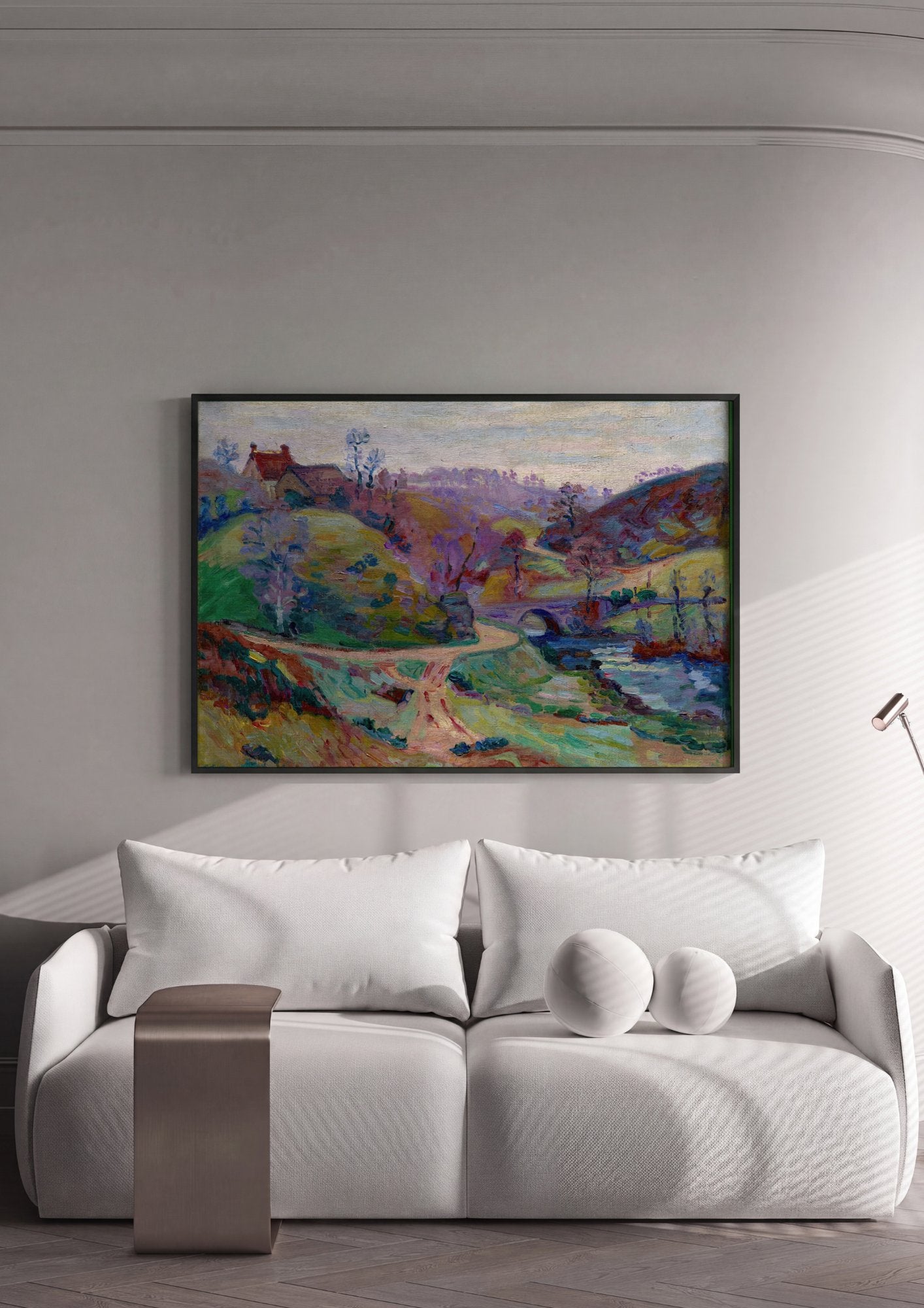 Quadro Decorativo Paisagem com Ponte - Armand Guillaumin em ambiente decorado