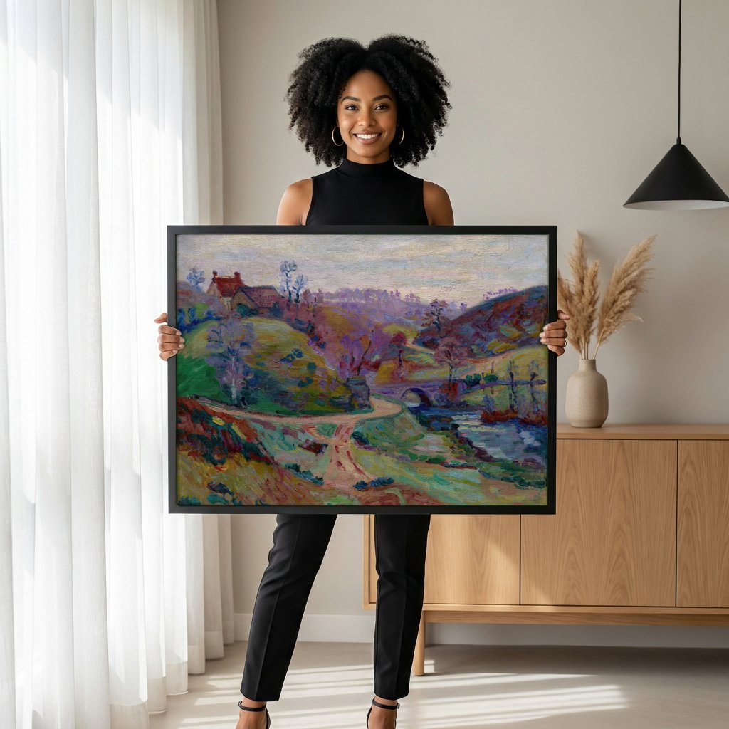 Quadro Decorativo Paisagem com Ponte - Armand Guillaumin com modelo em ambiente