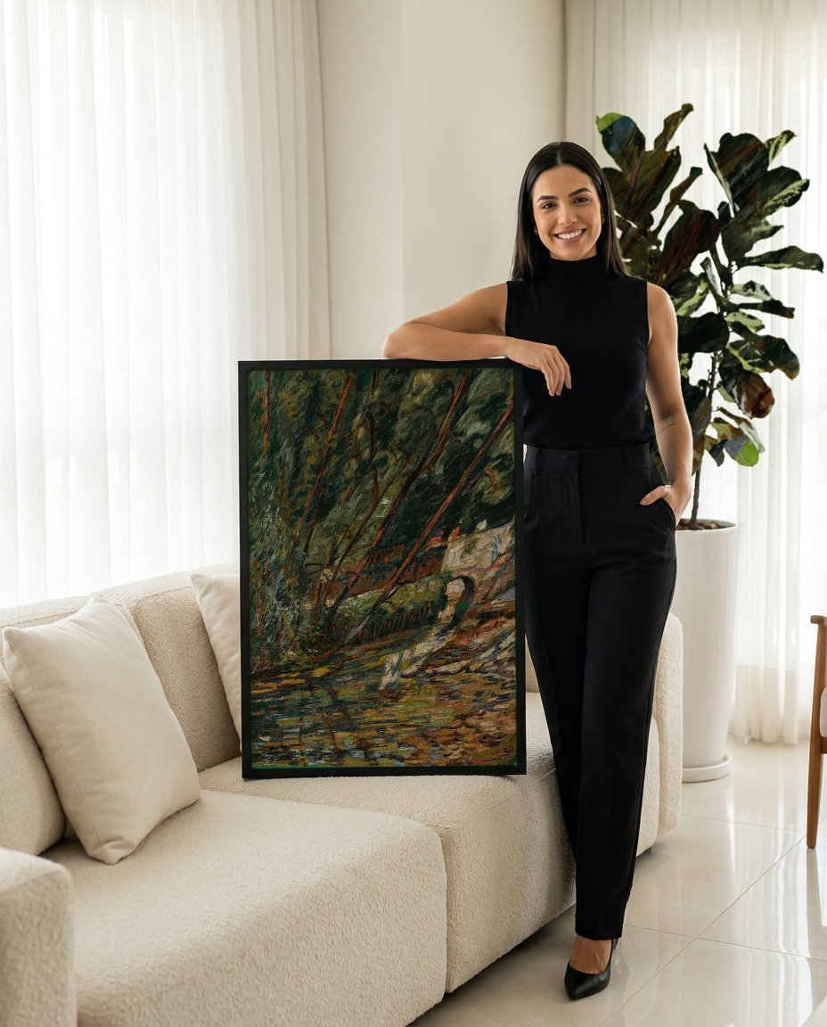 Quadro Decorativo Paisagem com Ponte - Armand Guillaumin com modelo em ambiente