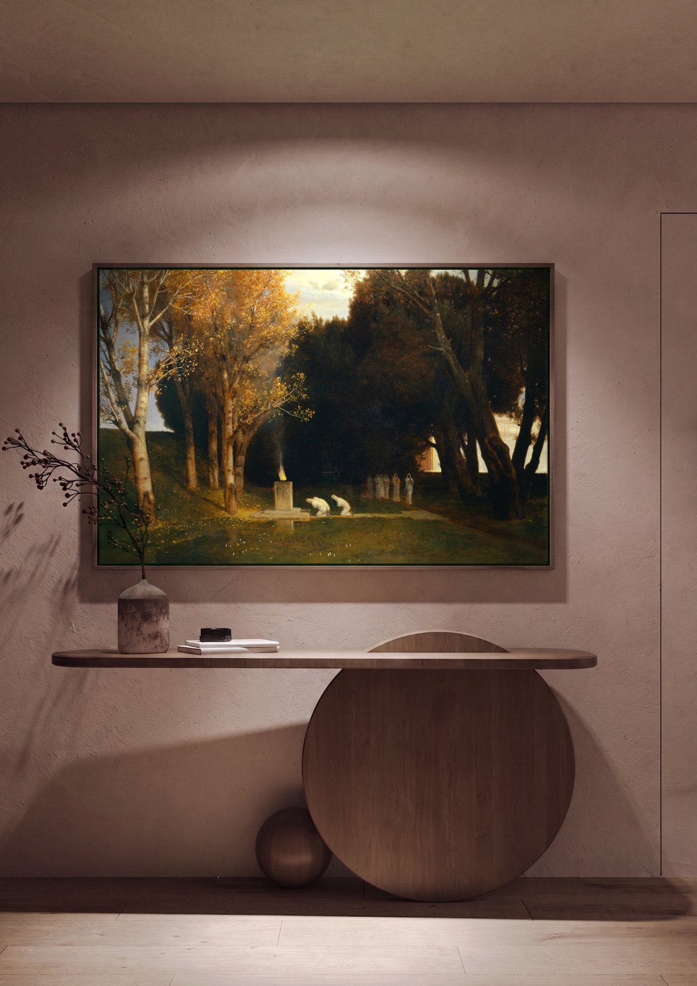 Quadro Decorativo O Santuário de Pan - Arnold Böcklin em ambiente decorado
