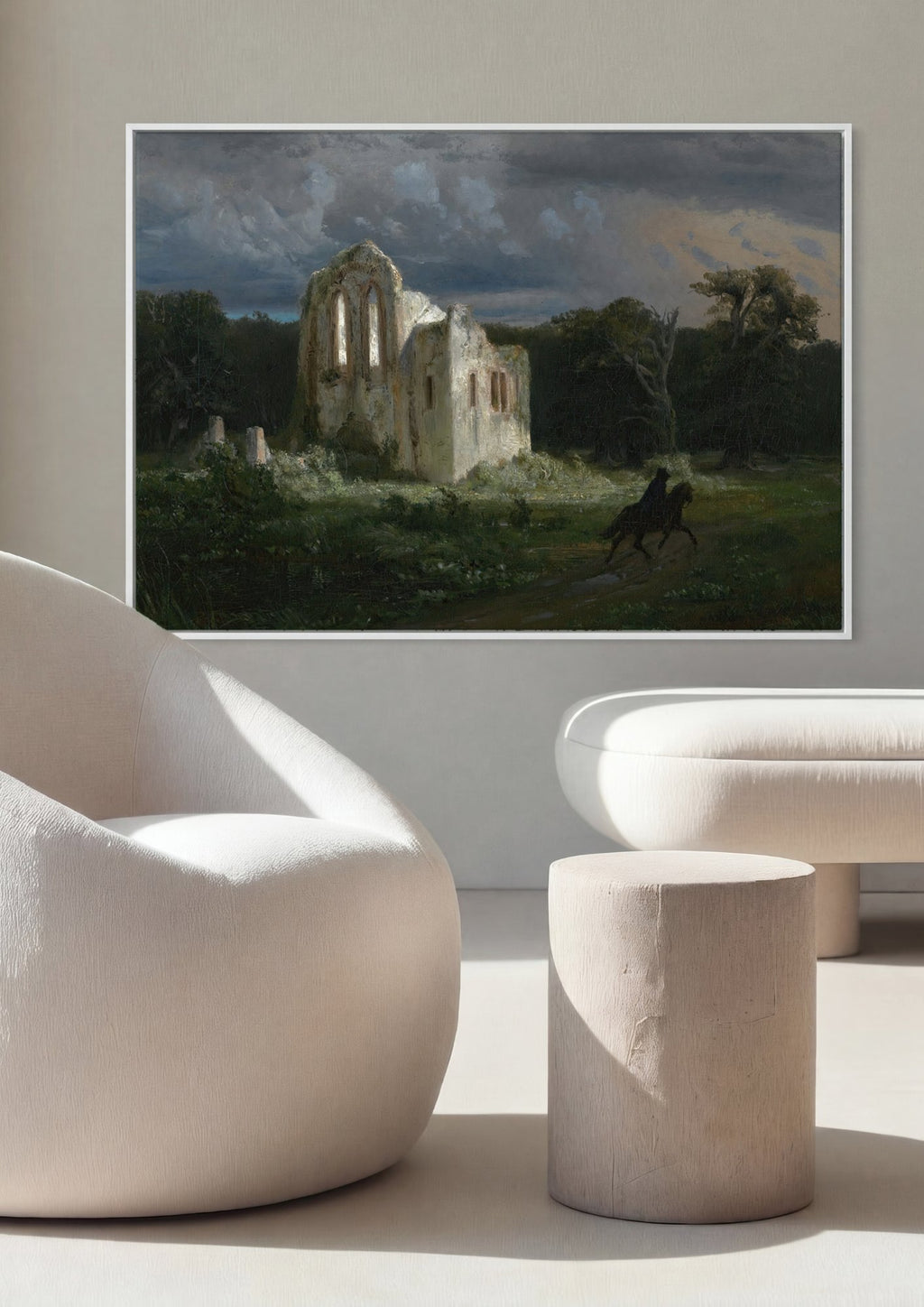 Quadro Decorativo Ruínas e Cavaleiro - Arnold Böcklin em ambiente decorado