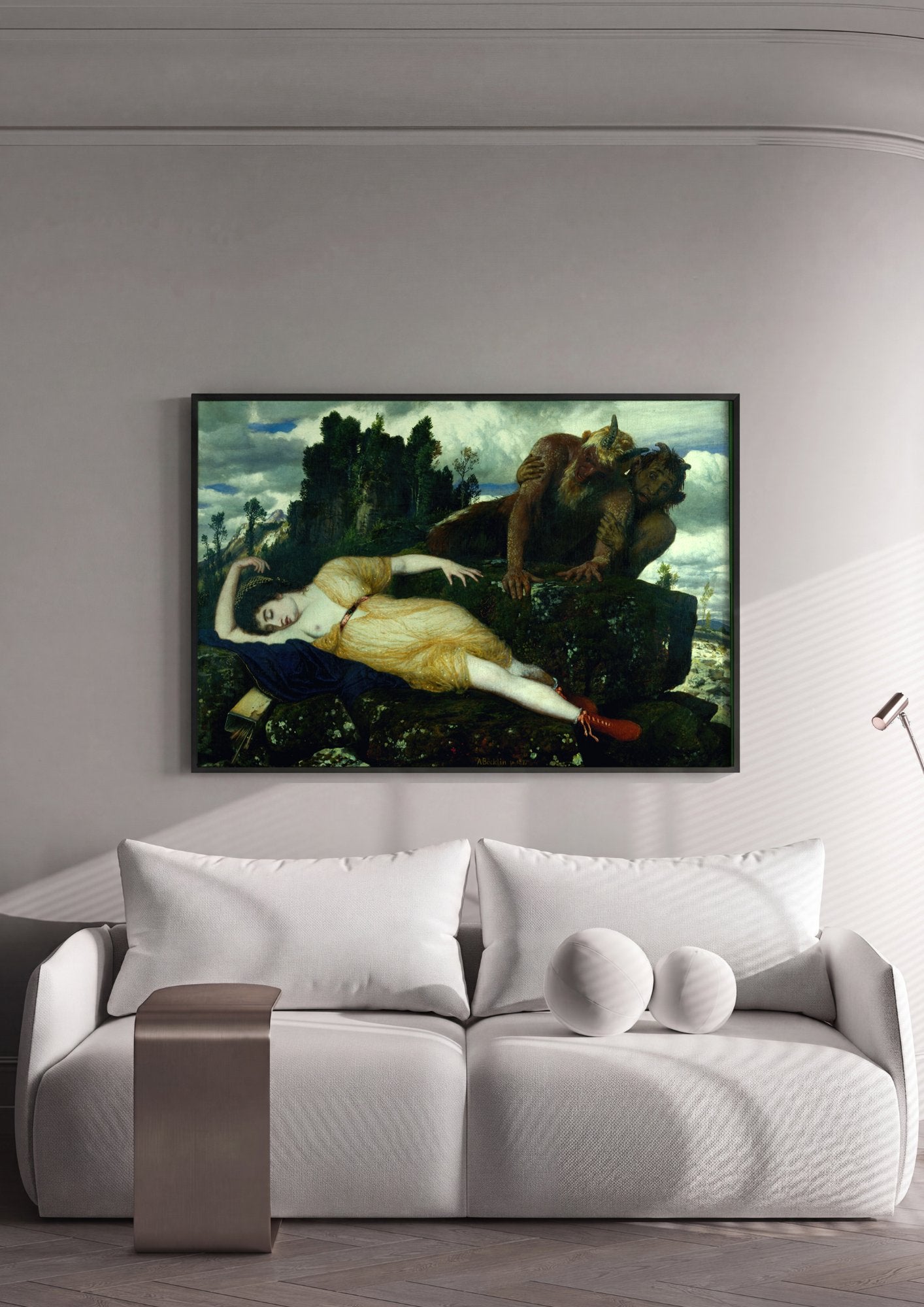 Quadro Decorativo A Ninfa e o Sátiro - Arnold Böcklin em ambiente decorado