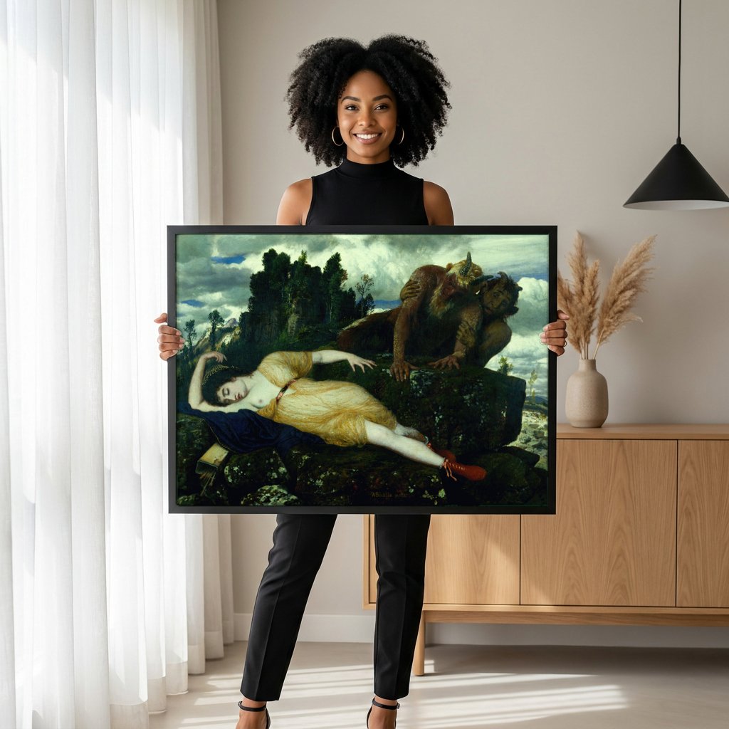 Quadro Decorativo A Ninfa e o Sátiro - Arnold Böcklin com modelo em ambiente