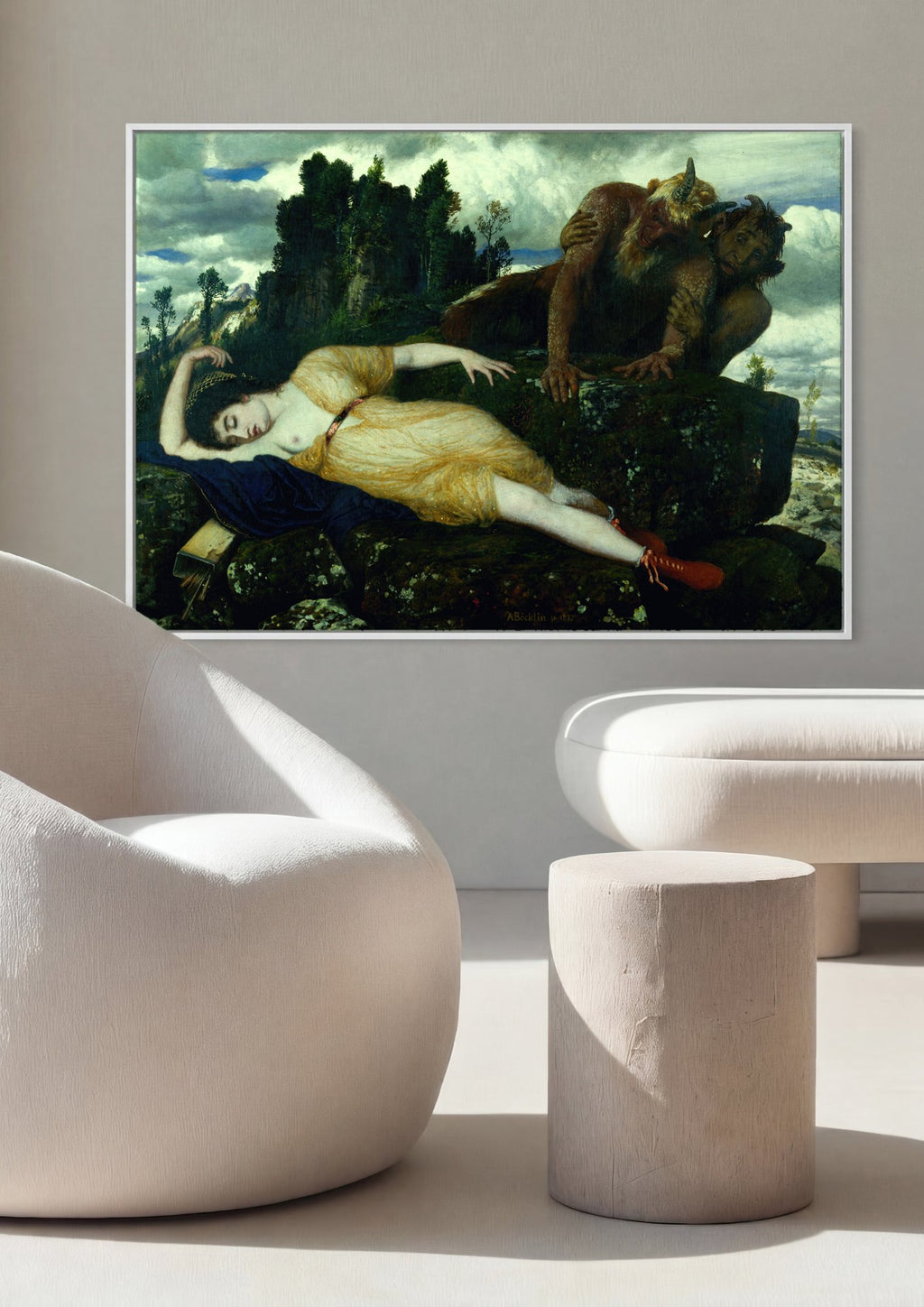 Quadro Decorativo A Ninfa e o Sátiro - Arnold Böcklin em ambiente decorado