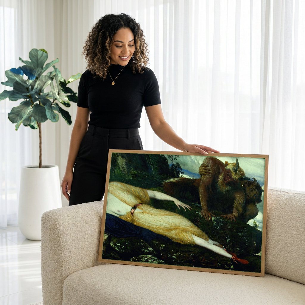 Quadro Decorativo A Ninfa e o Sátiro - Arnold Böcklin com modelo em ambiente