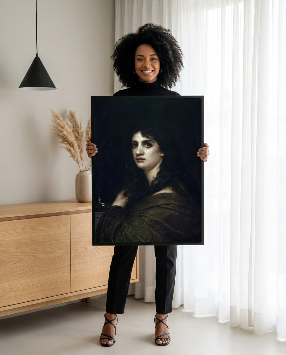 Quadro Decorativo A Mulher na Janela - Arnold Böcklin com modelo em ambiente