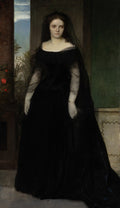 Retrato de uma mulher com vestido preto e véu, com expressão séria, atribuída a Arnold Böcklin