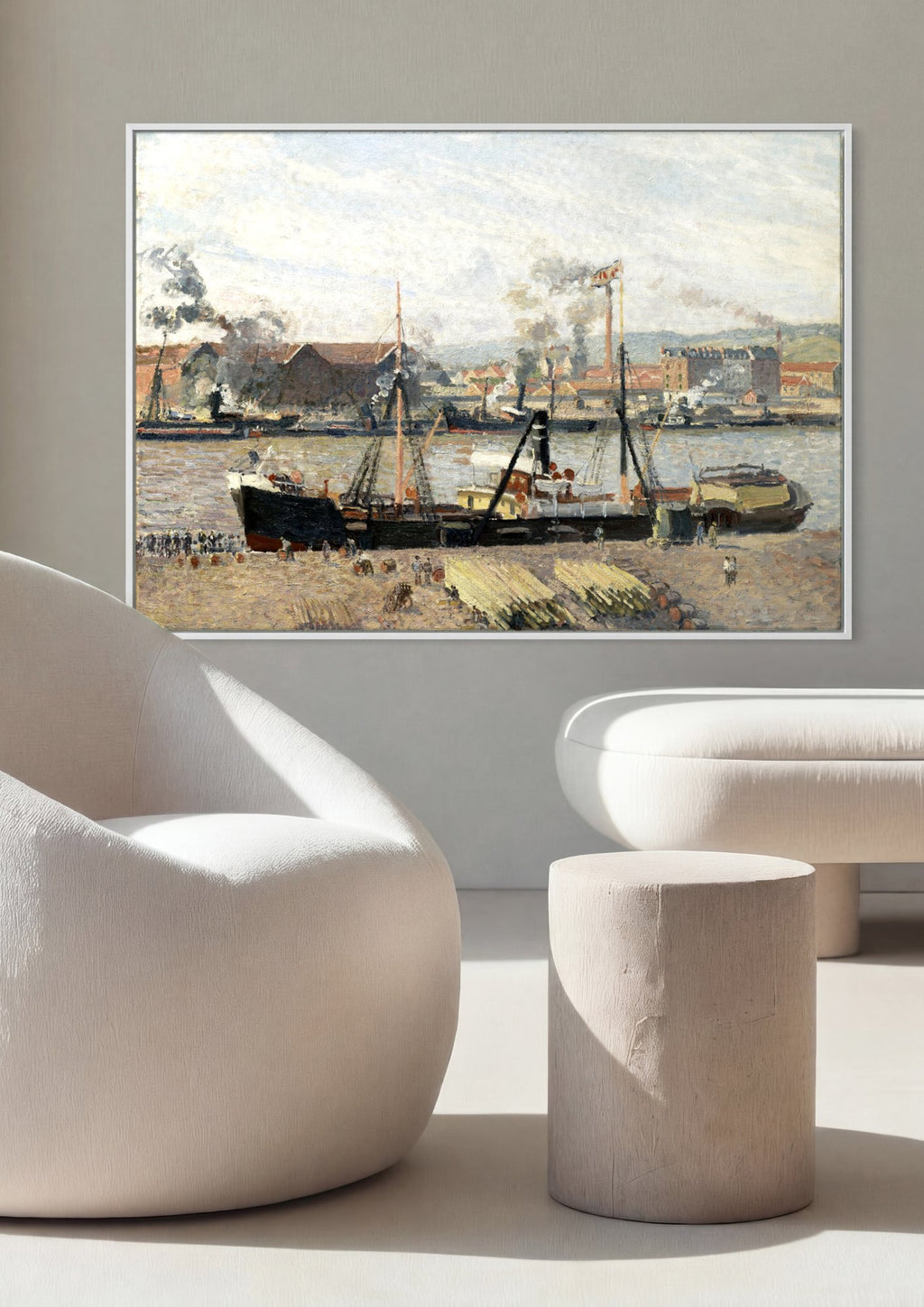 Quadro Decorativo Porto de Rouen - Pissarro em ambiente decorado