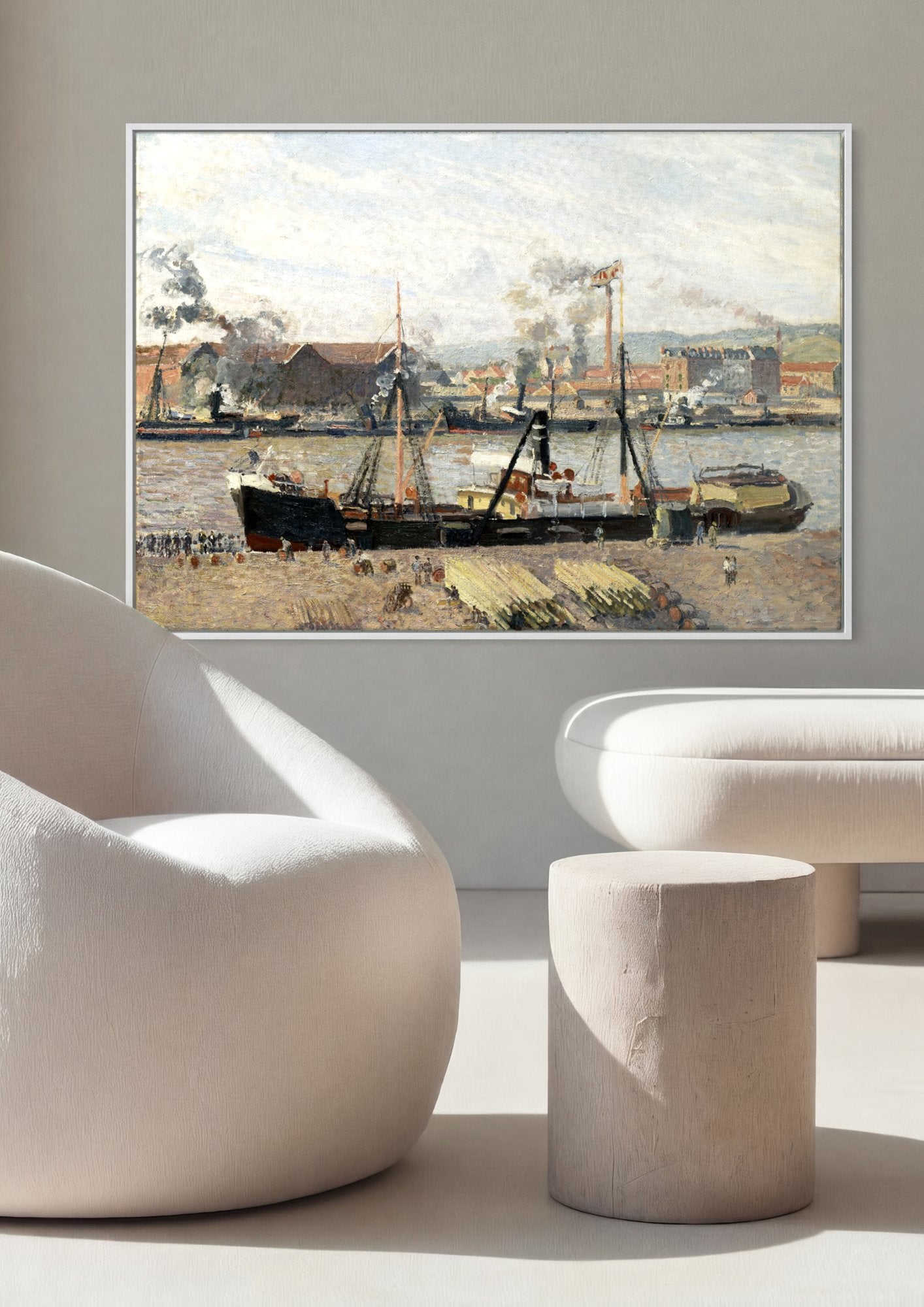 Quadro Decorativo Porto de Rouen - Pissarro em ambiente decorado