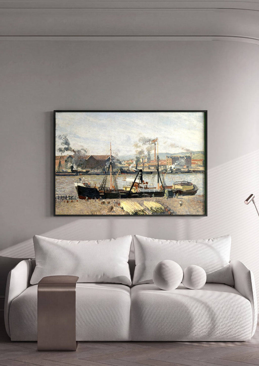 Quadro Decorativo Porto de Rouen - Pissarro em ambiente decorado