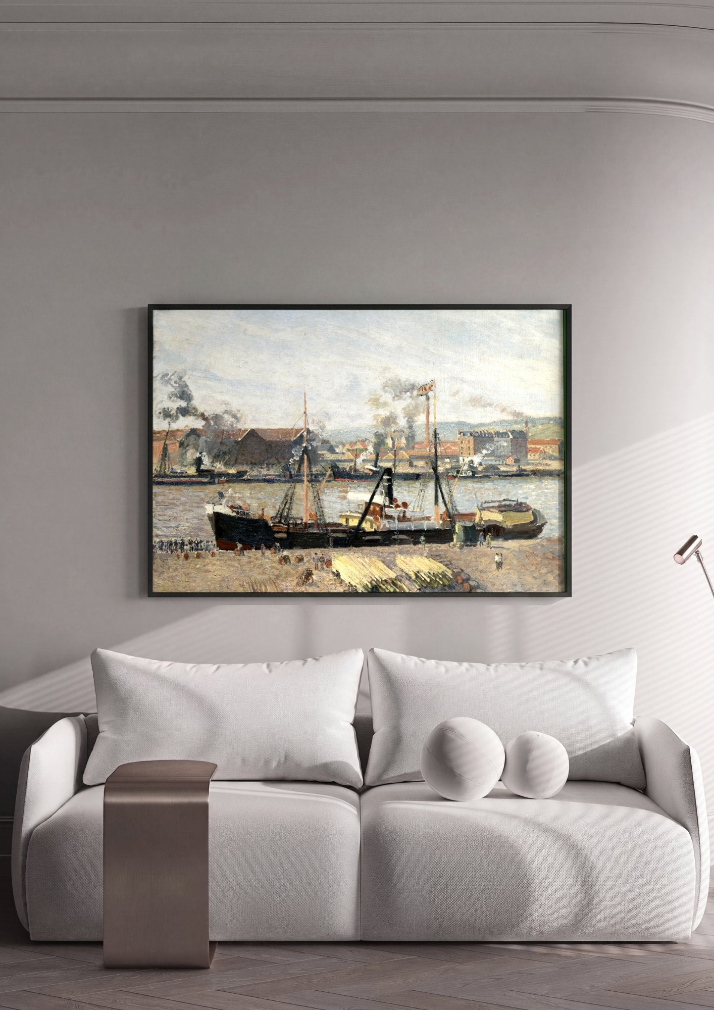 Quadro Decorativo Porto de Rouen - Pissarro em ambiente decorado