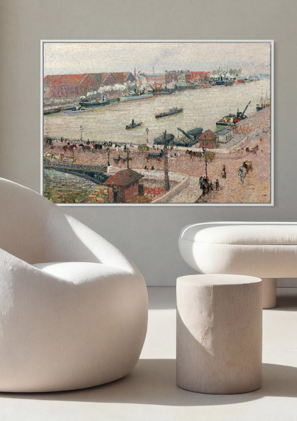 Quadro Decorativo Porto de Rouen - Pissarro em ambiente decorado
