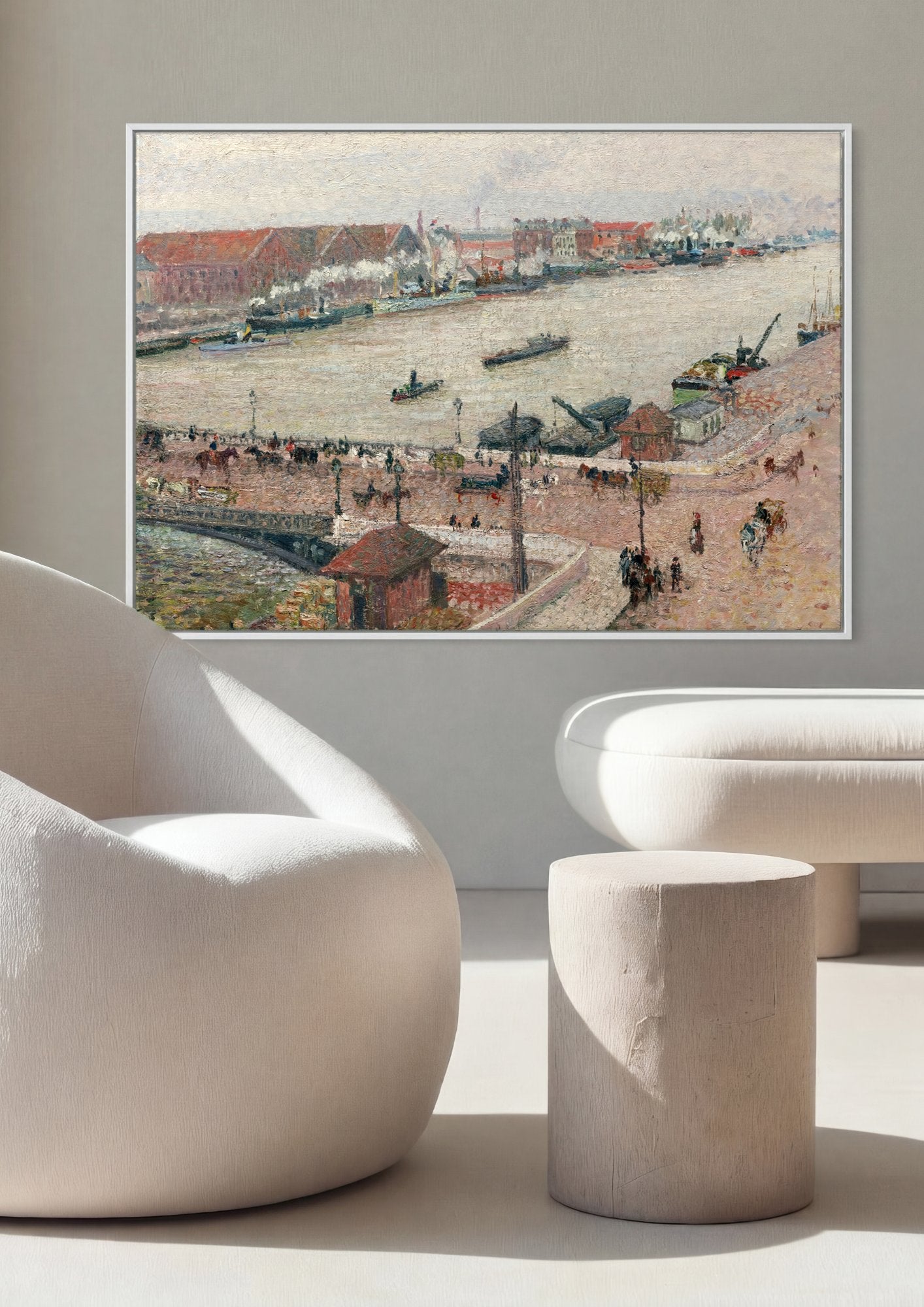 Quadro Decorativo Porto de Rouen - Pissarro em ambiente decorado