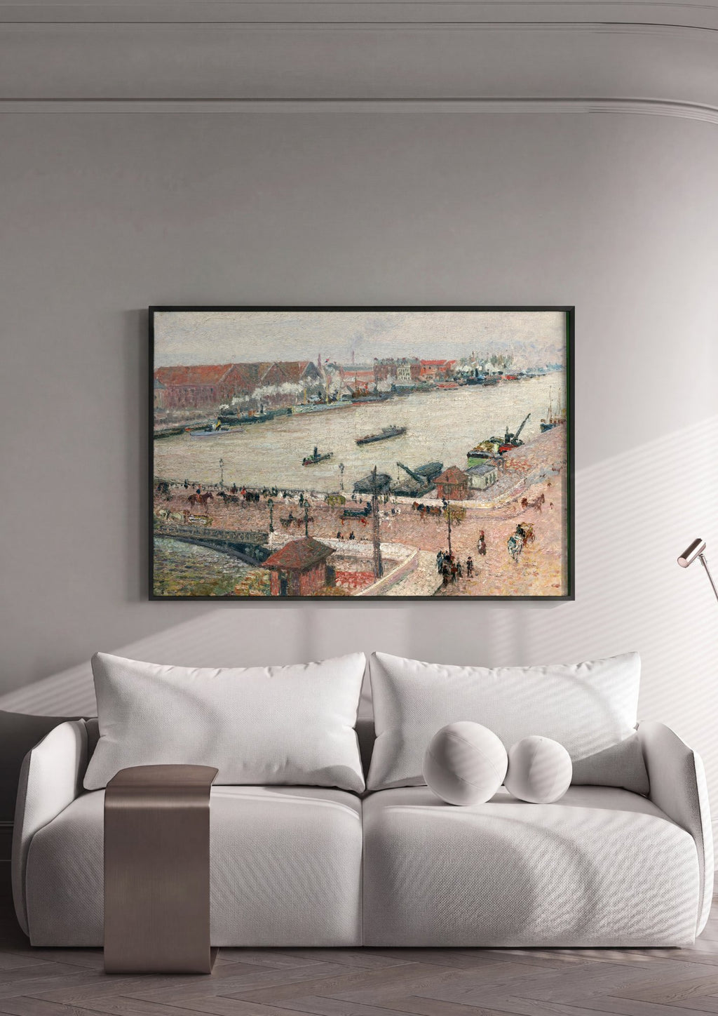 Quadro Decorativo Porto de Rouen - Pissarro em ambiente decorado
