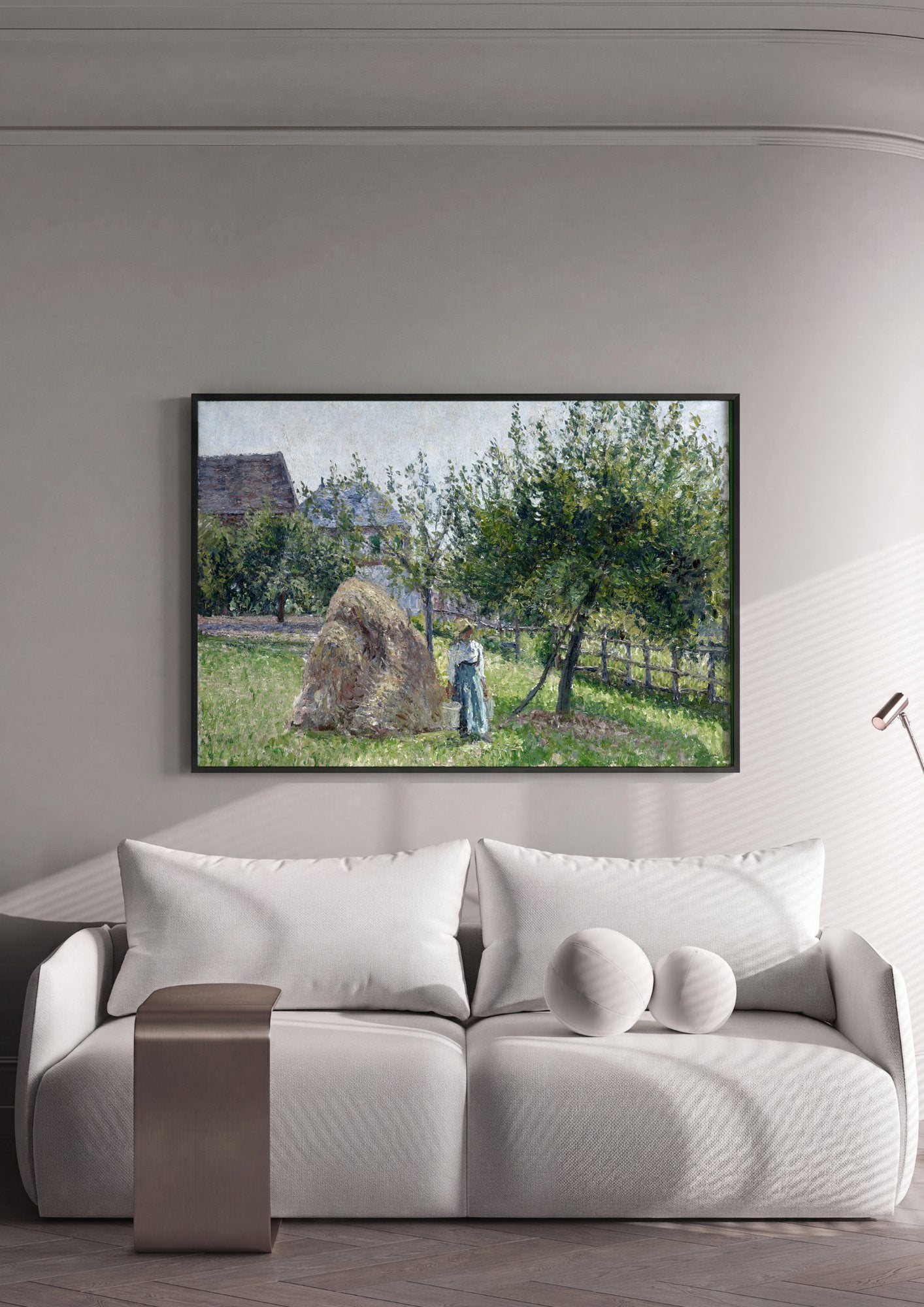 Quadro Decorativo Campo com Feno - Pissarro em ambiente decorado