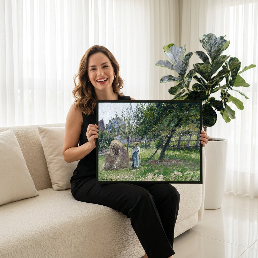 Quadro Decorativo Campo com Feno - Pissarro com modelo em ambiente
