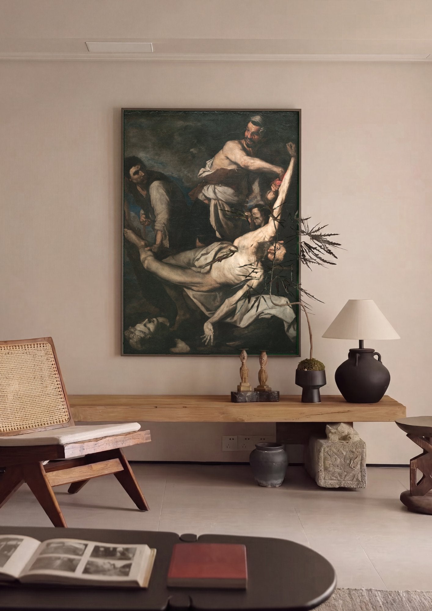 Quadro Decorativo O Martírio de São Bartolomeu - Jusepe de Ribera em ambiente decorado