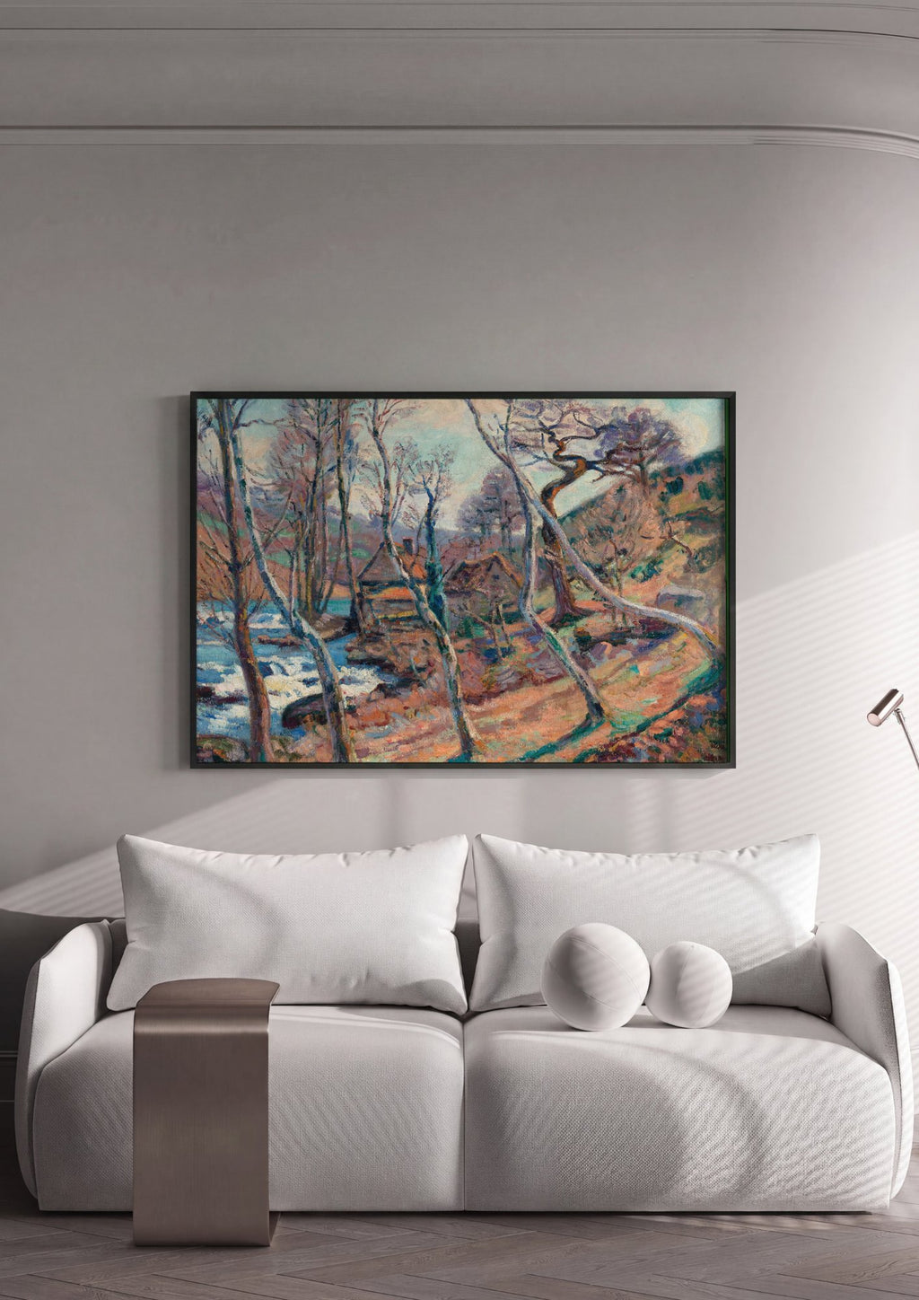 Quadro Decorativo Paisagem com Rio e Árvores - Armand Guillaumin em ambiente decorado