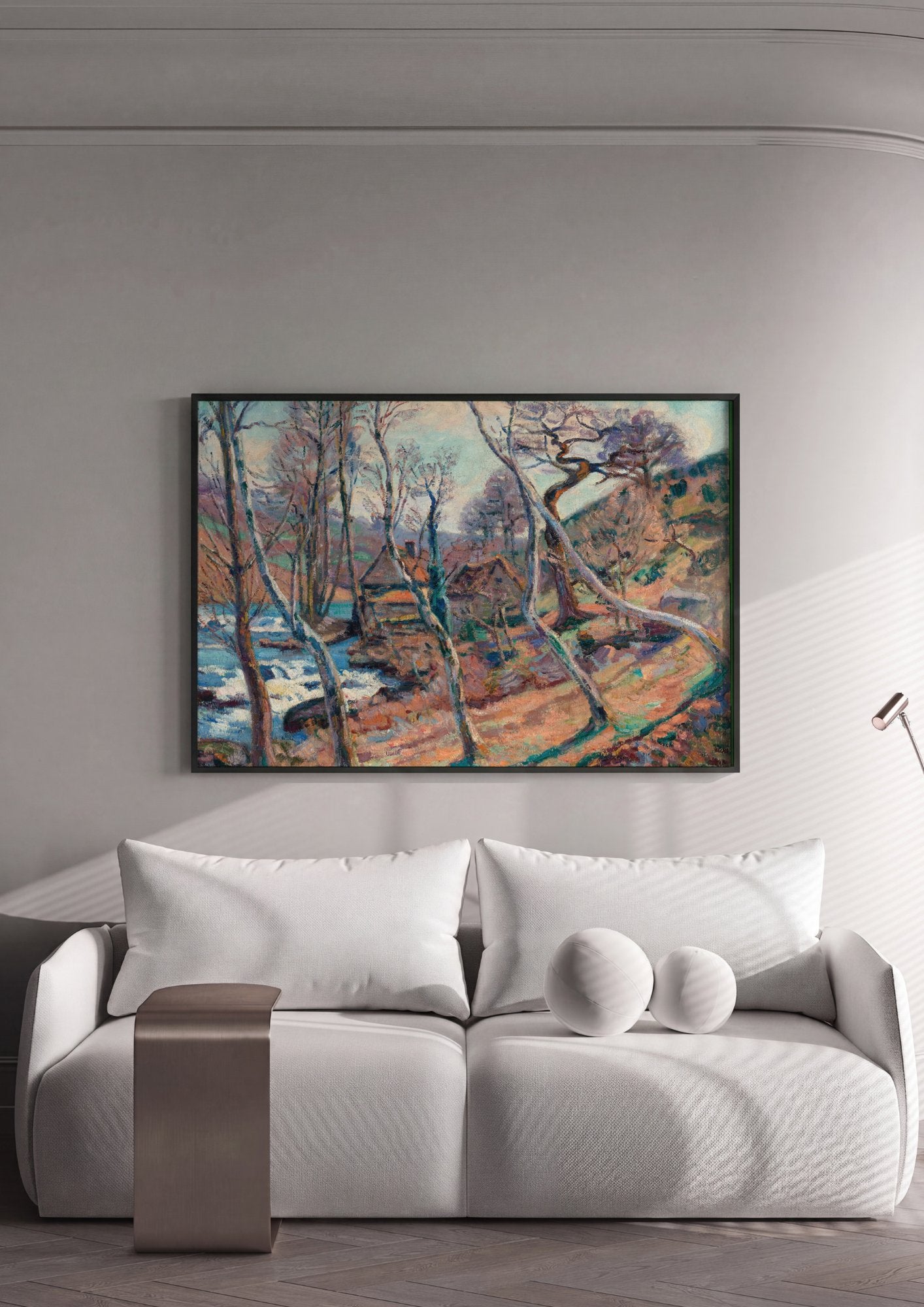 Quadro Decorativo Paisagem com Rio e Árvores - Armand Guillaumin em ambiente decorado