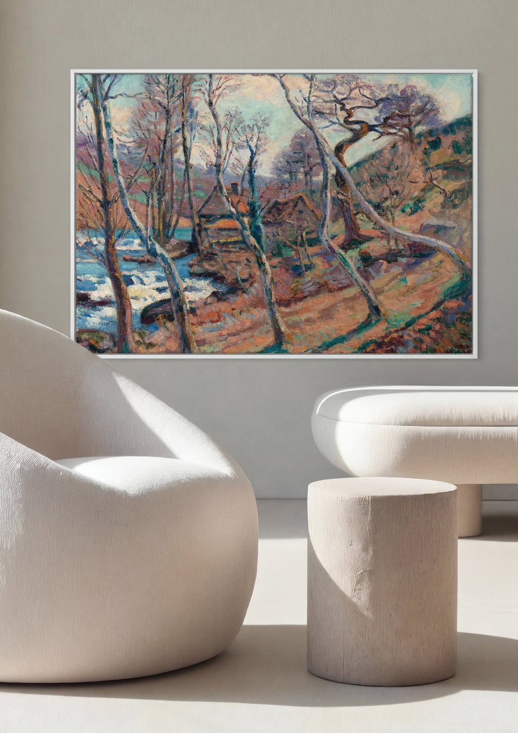 Quadro Decorativo Paisagem com Rio e Árvores - Armand Guillaumin em ambiente decorado