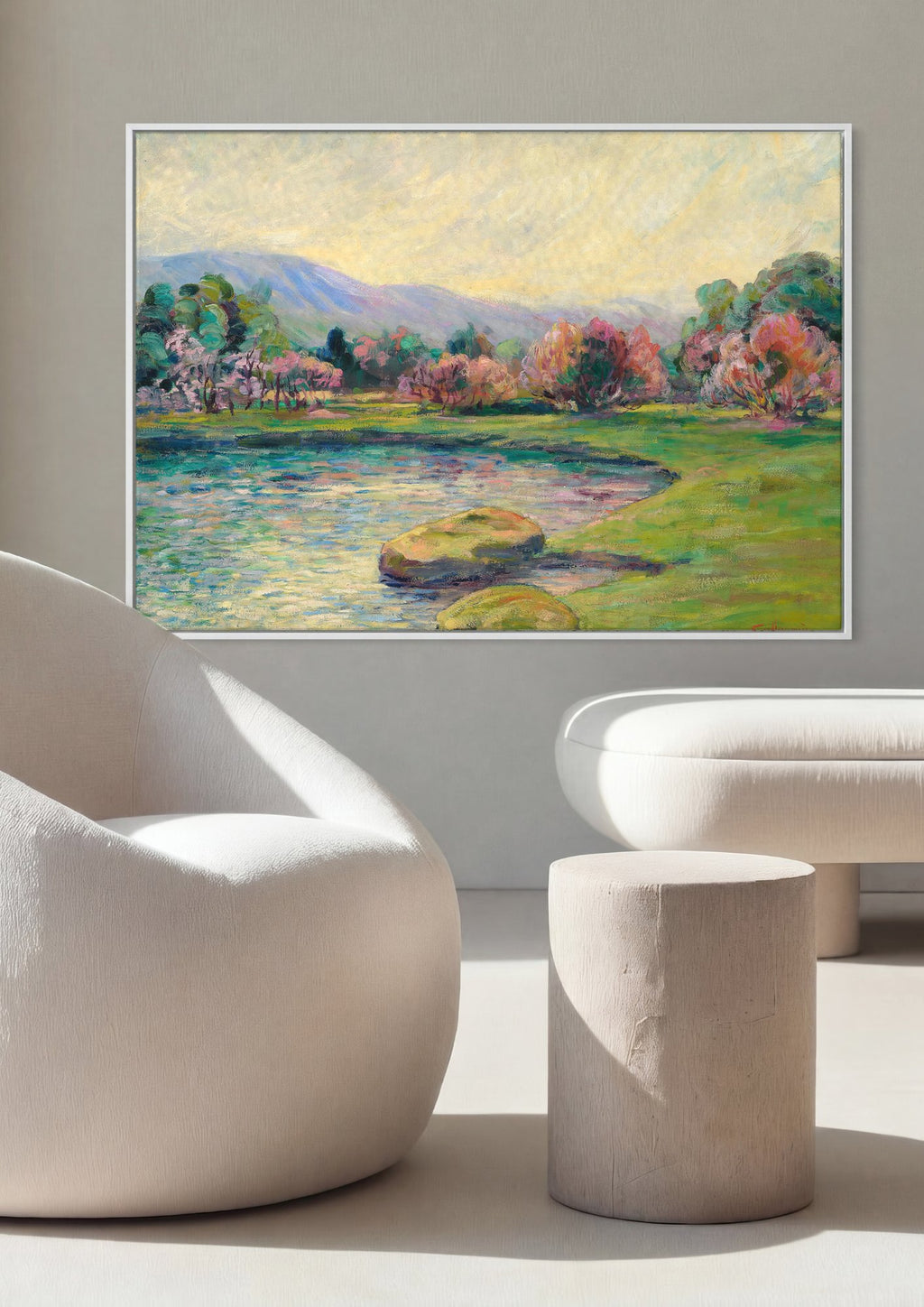 Quadro Decorativo Paisagem com Rio e Árvores - Armand Guillaumin em ambiente decorado
