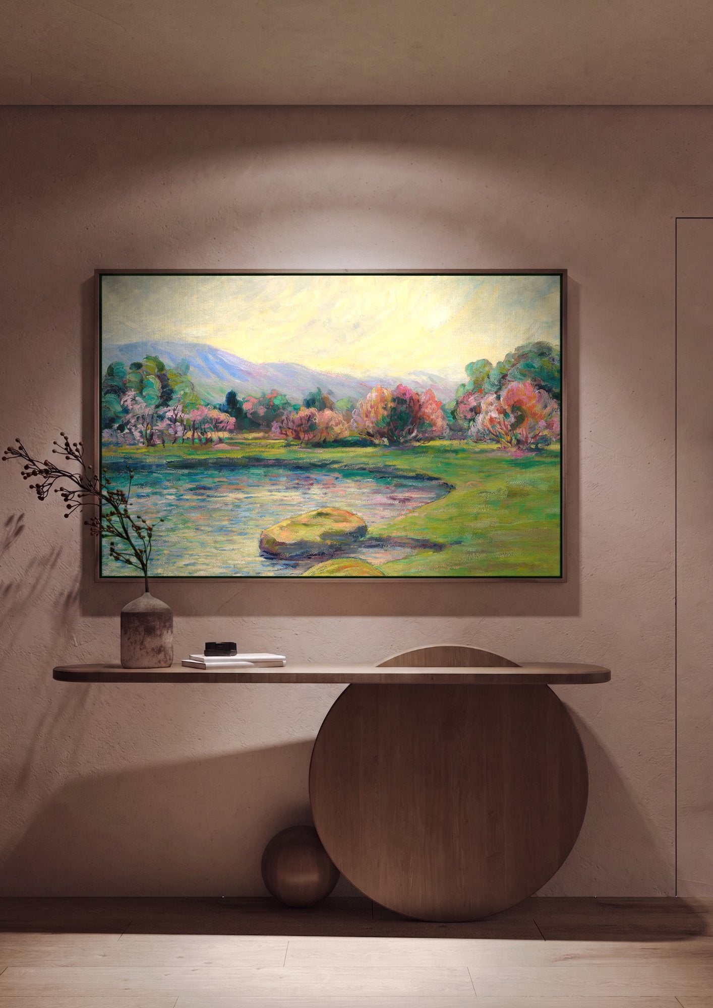 Quadro Decorativo Paisagem com Rio e Árvores - Armand Guillaumin em ambiente decorado