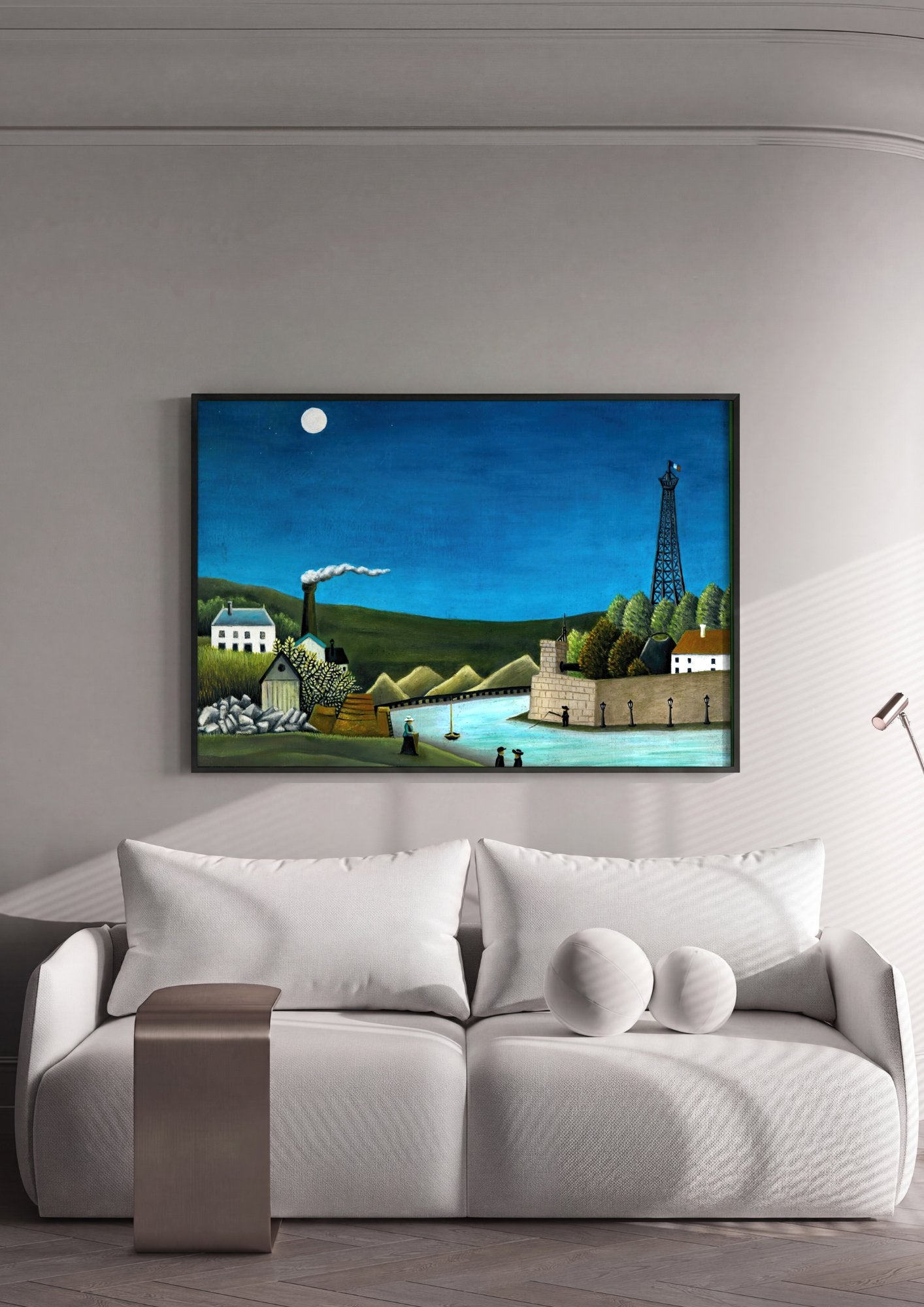 Quadro Decorativo A Ponte de Sevres e as Colinas de Saint-Cloud - Henri Rousseau em ambiente decorado