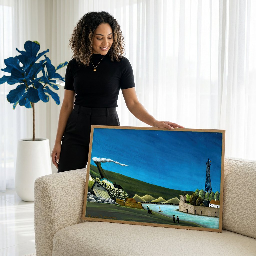 Quadro Decorativo A Ponte de Sevres e as Colinas de Saint-Cloud - Henri Rousseau com modelo em ambiente