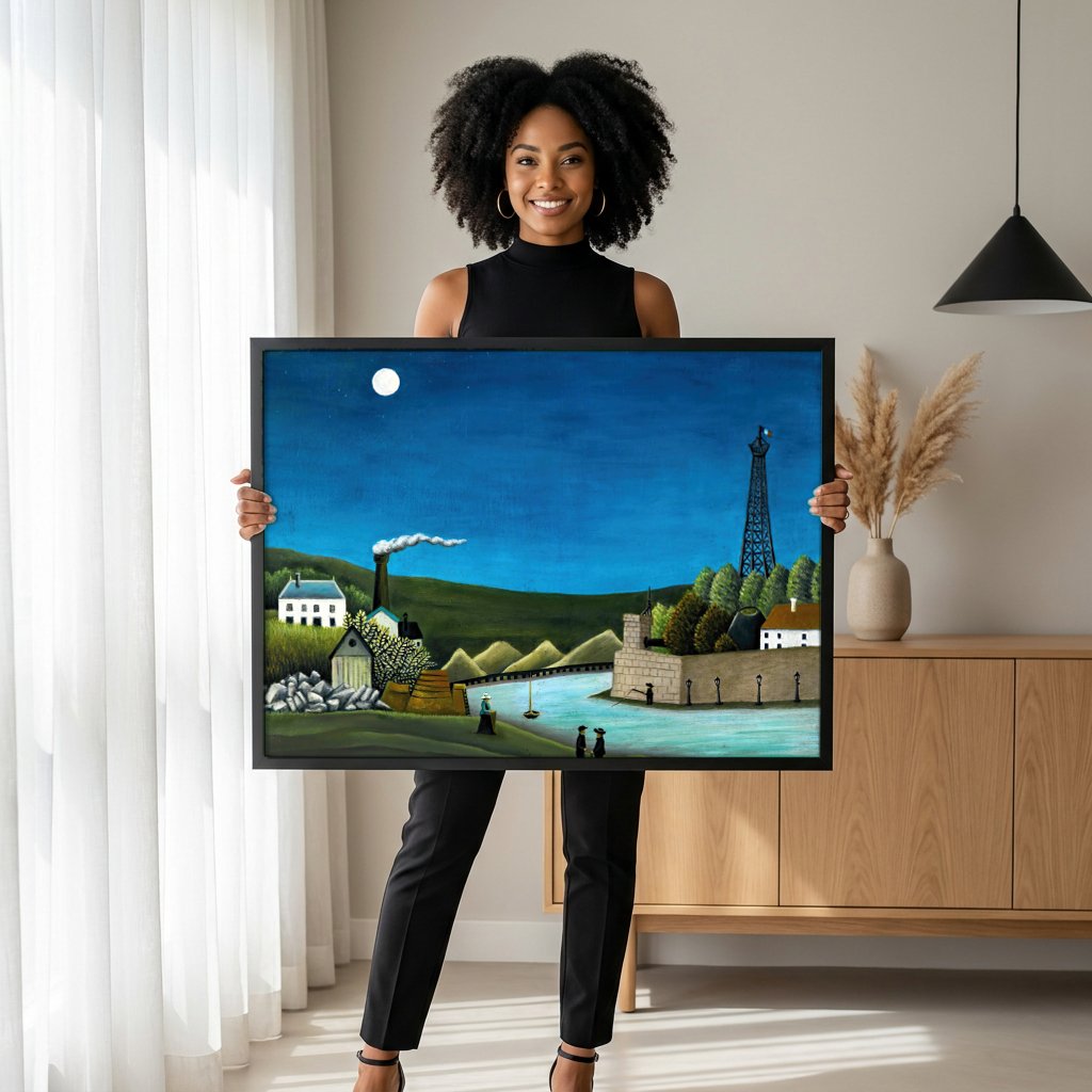 Quadro Decorativo A Ponte de Sevres e as Colinas de Saint-Cloud - Henri Rousseau com modelo em ambiente