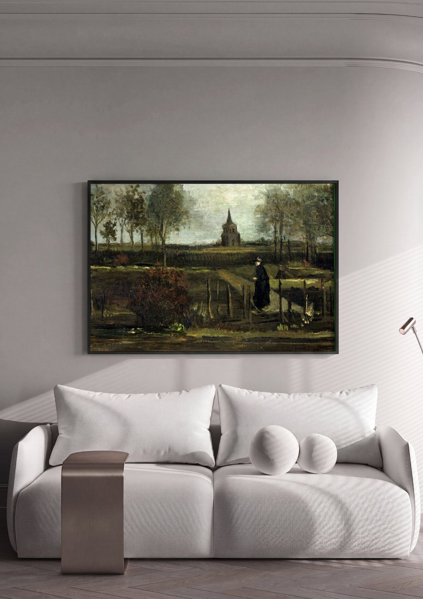 Quadro Decorativo A Velha Torre e a Casa de Campo - Van Gogh em ambiente decorado