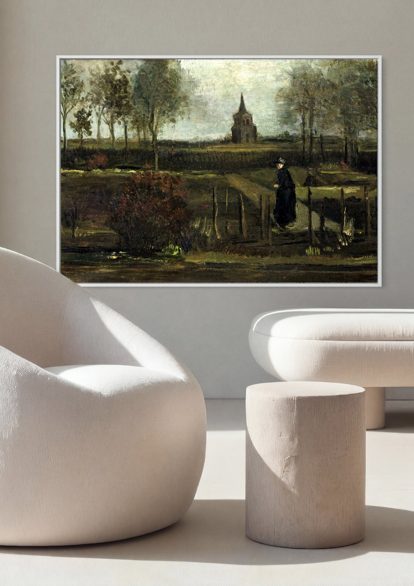 Quadro Decorativo A Velha Torre e a Casa de Campo - Van Gogh em ambiente decorado