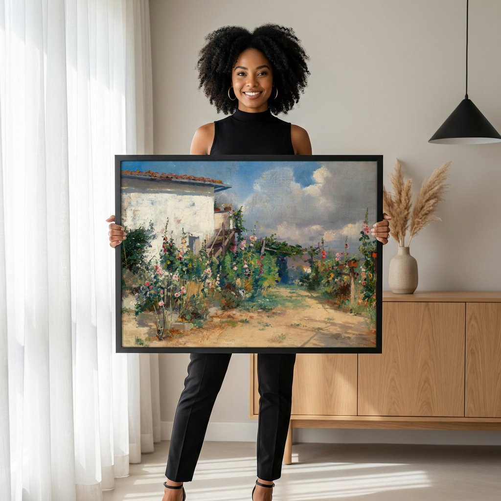 Quadro Decorativo Campo de Flores e Casa - Henryk Siemiradzki com modelo em ambiente