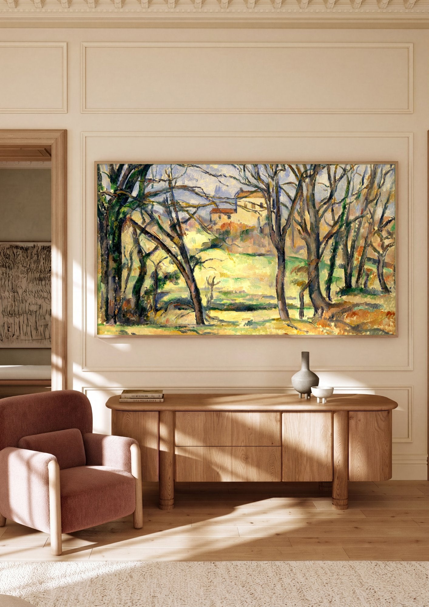 Quadro Decorativo A Casa Amarela (A Casa de Campo) - Paul Cézanne em ambiente decorado