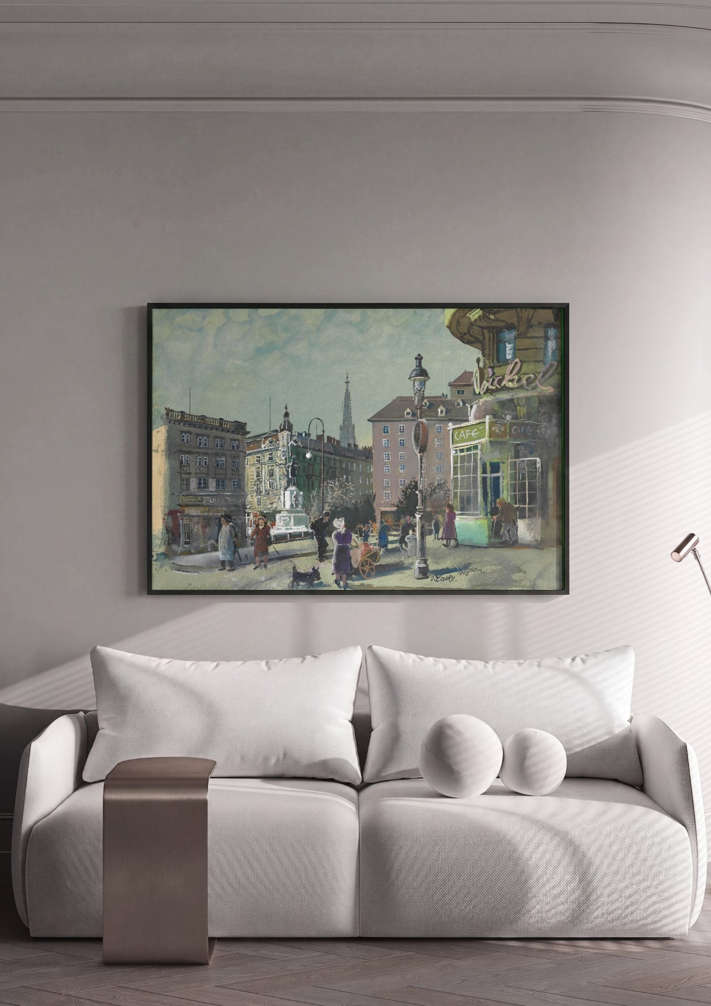 Quadro Decorativo 'Cafe na Rua' - Oskar Laske em ambiente decorado