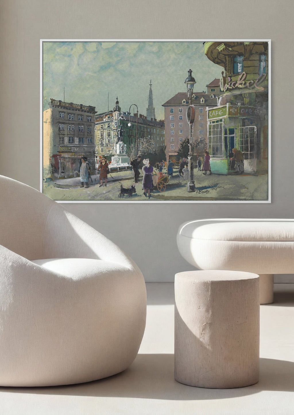 Quadro Decorativo 'Cafe na Rua' - Oskar Laske em ambiente decorado