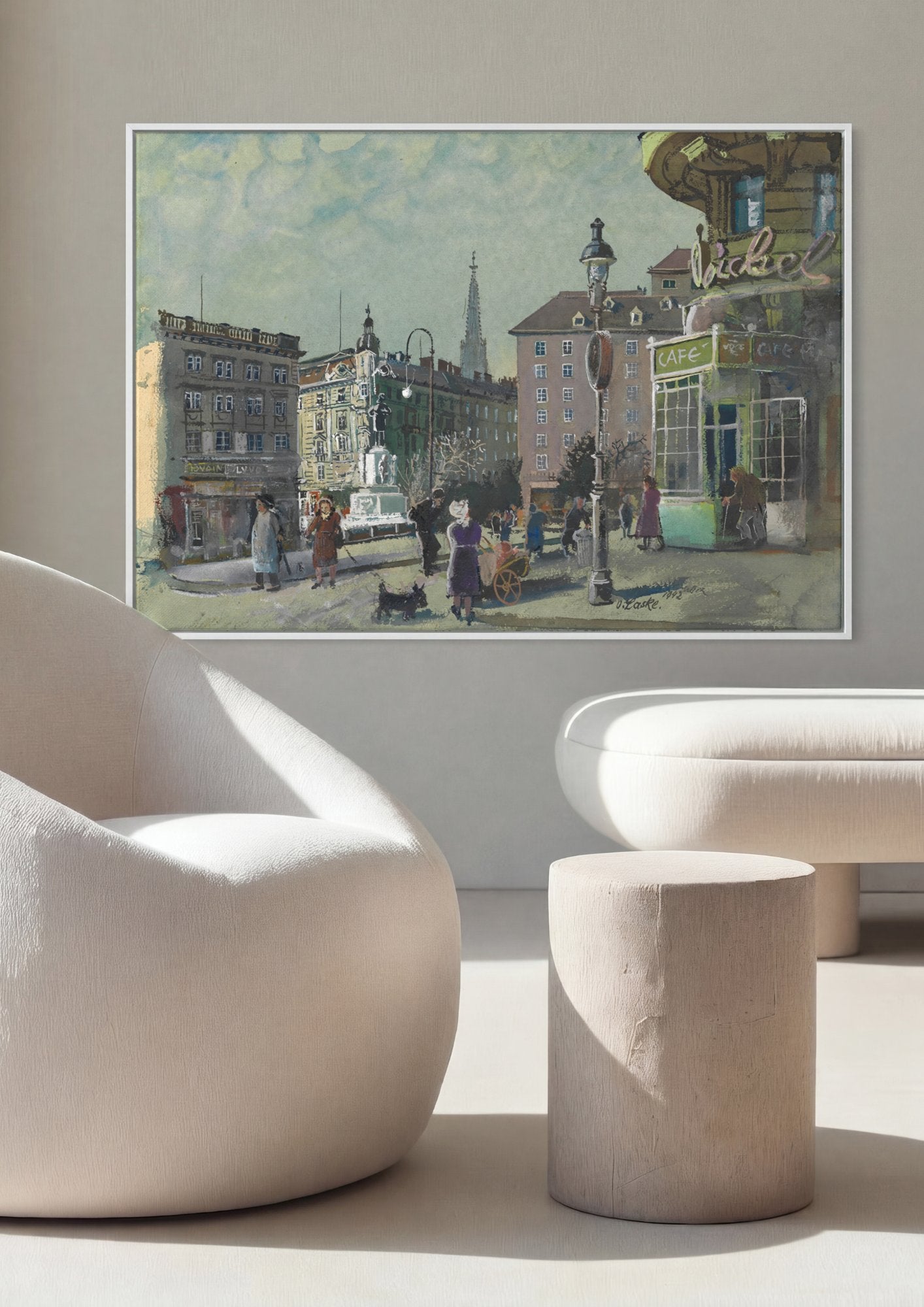 Quadro Decorativo 'Cafe na Rua' - Oskar Laske em ambiente decorado