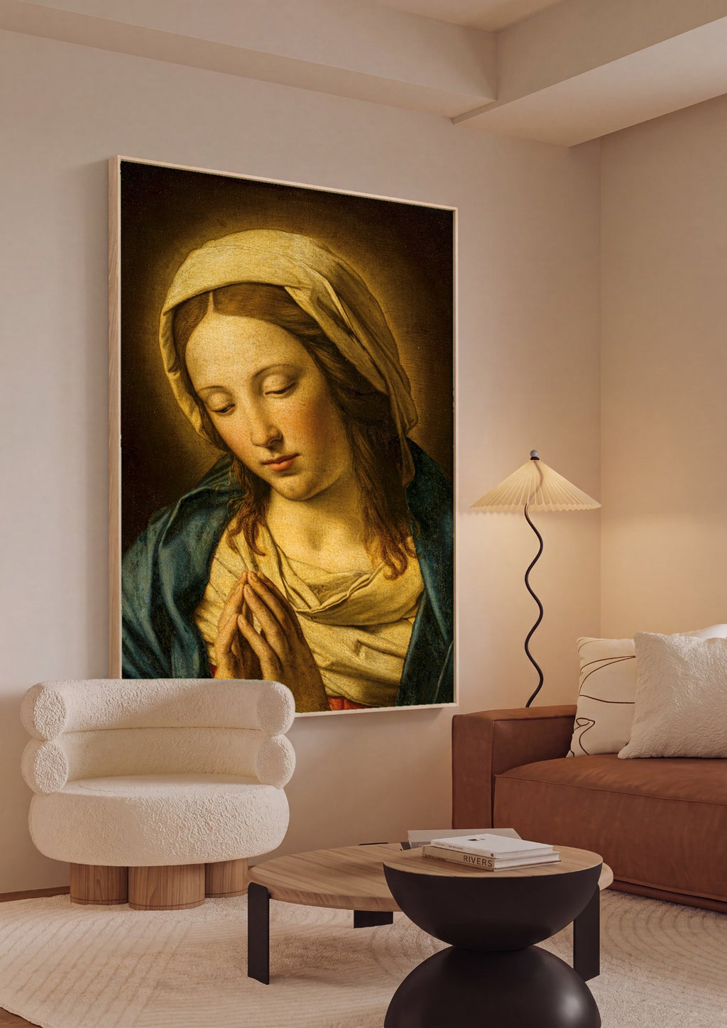 Quadro Decorativo Madonna em Oração - Sassoferrato em ambiente decorado