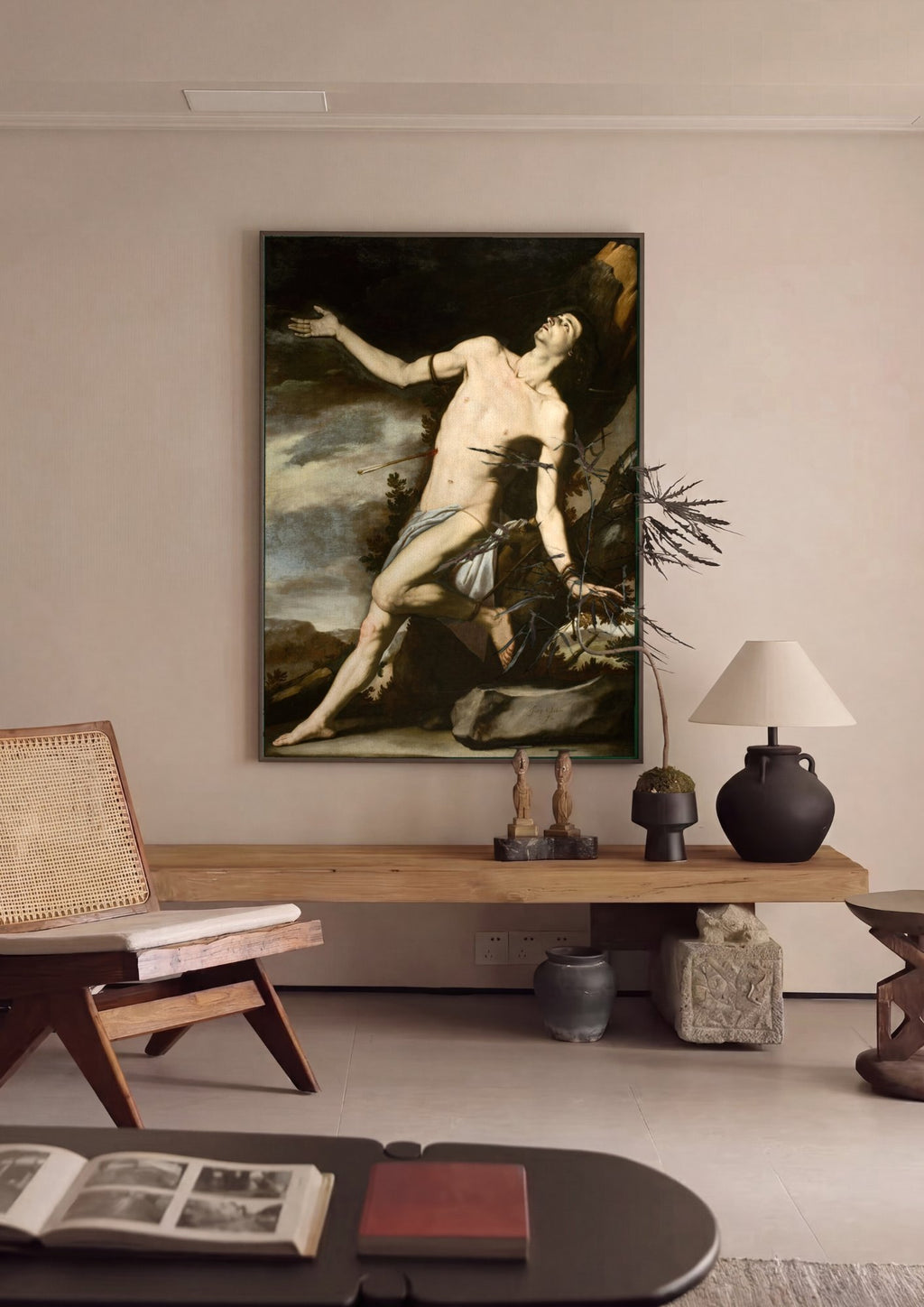 Quadro Decorativo Martírio de São Sebastião - Jusepe de Ribera em ambiente decorado