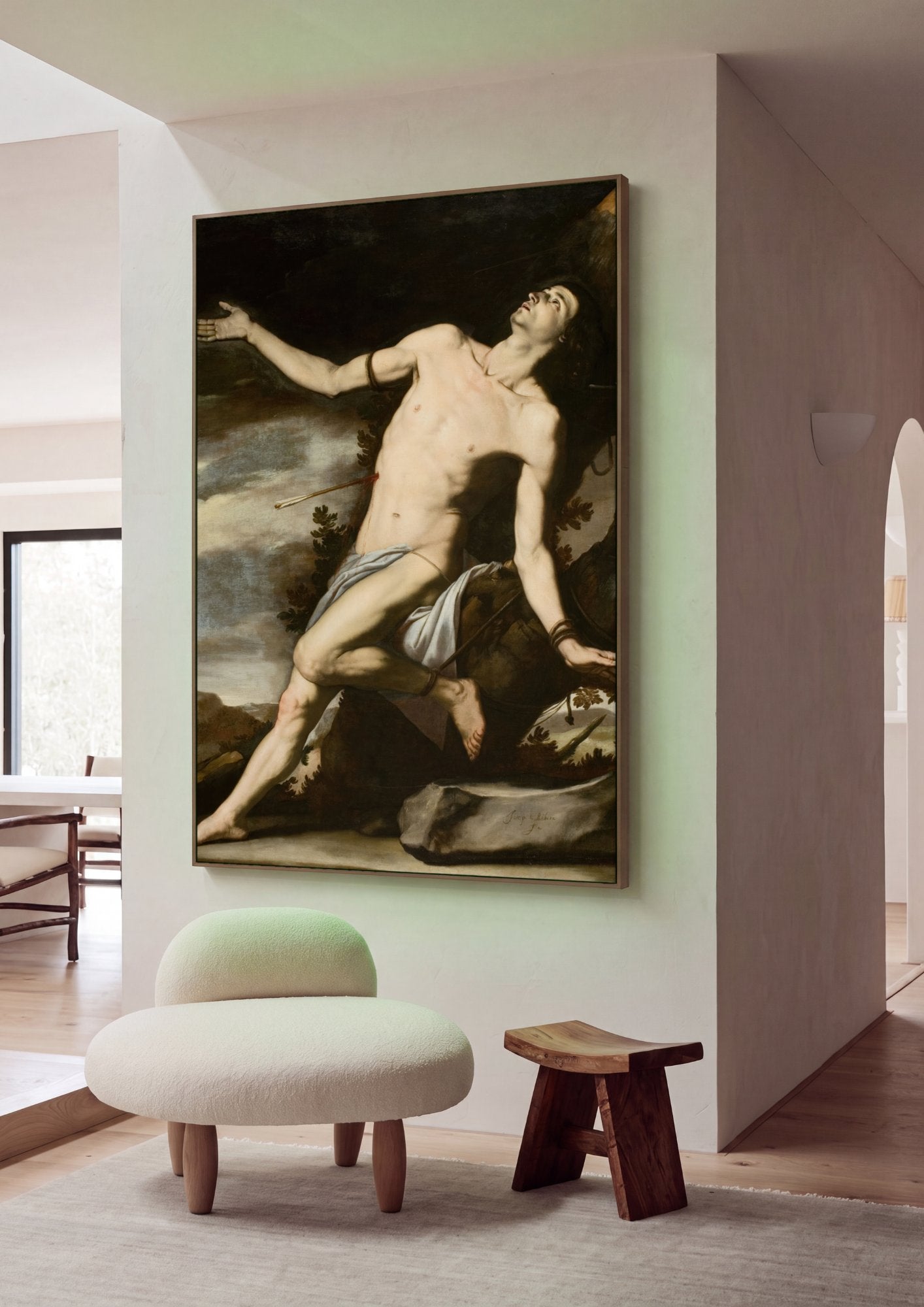 Quadro Decorativo Martírio de São Sebastião - Jusepe de Ribera em ambiente decorado