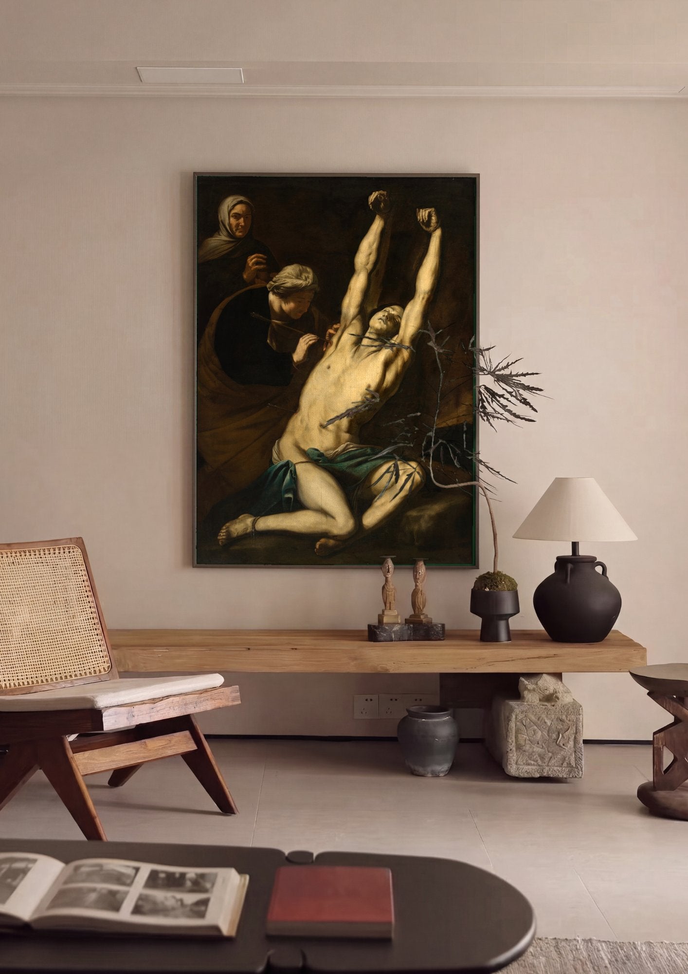 Quadro Decorativo Martírio de São Sebastião - Luca Giordano em ambiente decorado