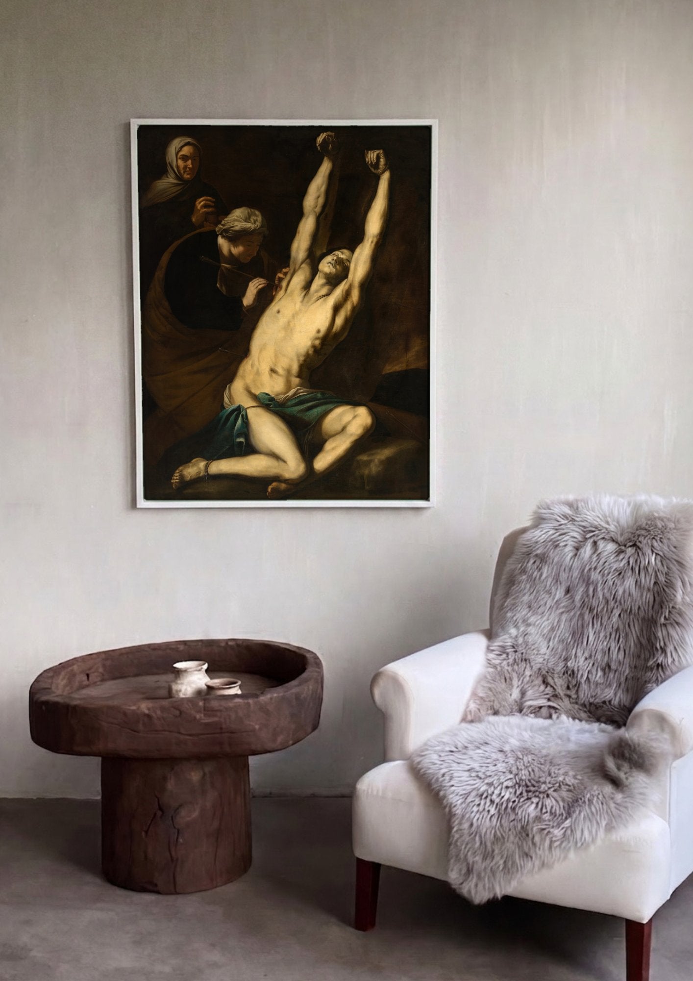 Quadro Decorativo Martírio de São Sebastião - Luca Giordano em ambiente decorado