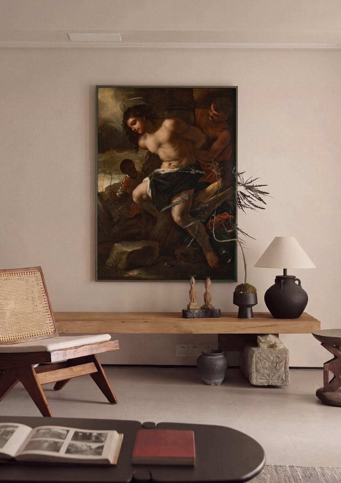 Quadro Decorativo Martírio de São Sebastião - Luca Giordano em ambiente decorado