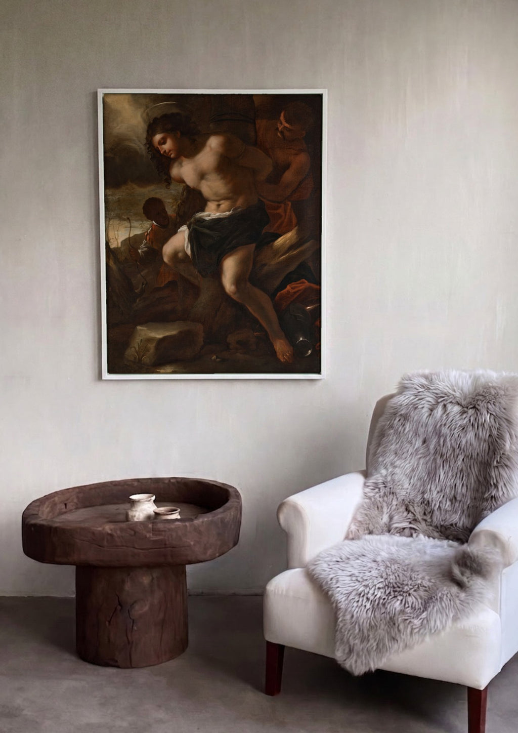 Quadro Decorativo Martírio de São Sebastião - Luca Giordano em ambiente decorado