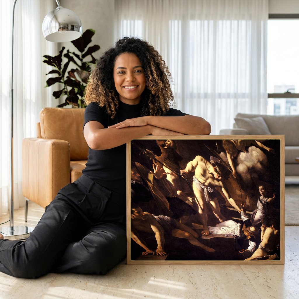 Quadro Decorativo O Martírio de São Mateus - Caravaggio com modelo em ambiente