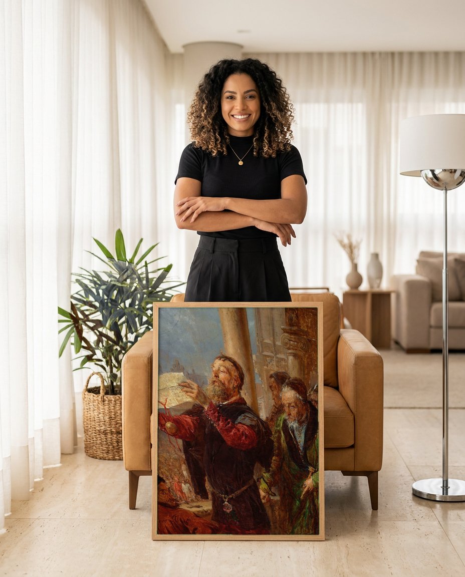 Quadro Decorativo: A Proclamacao - Jan Matejko com modelo em ambiente