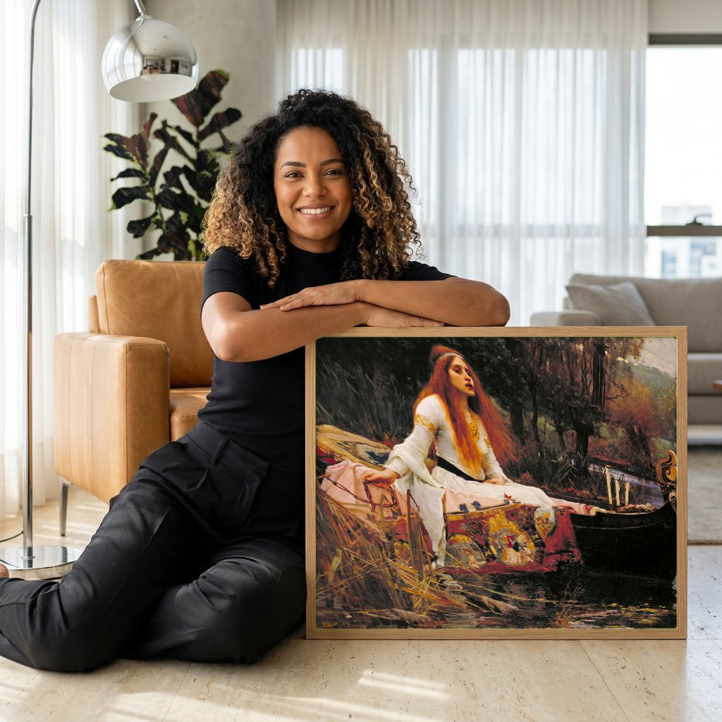 Quadro Decorativo A Dama de Shalott - Waterhouse com modelo em ambiente